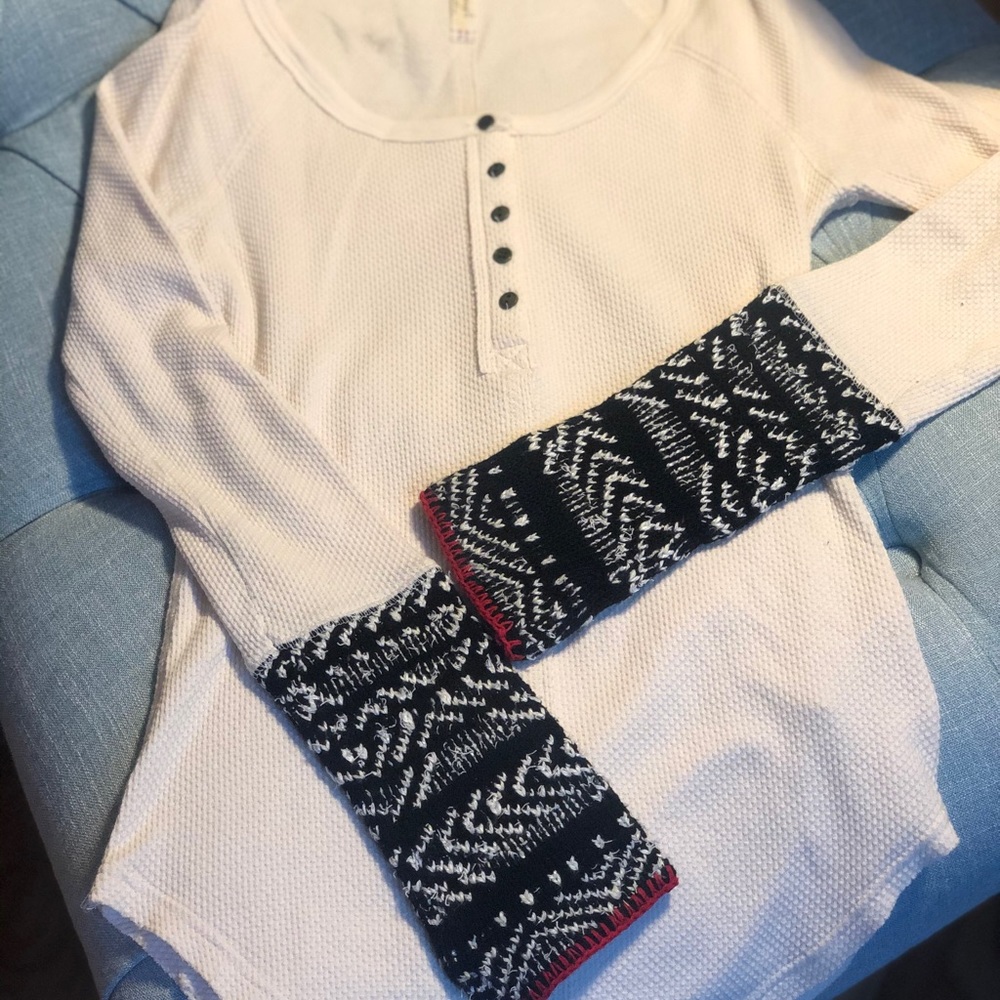 Free People scoop neck top with crochet sleeves